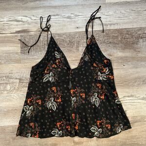 Free People Intimately Black Floral Tie Strap Tank Top Indie Sleaze Festival M